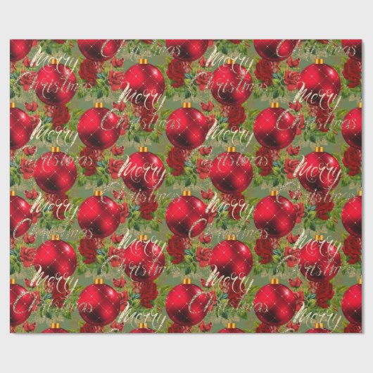 Merry Christmas Roos Goud Glitter Script Rood Groe Cadeaupapier (Vlak)
