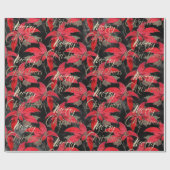 Merry Christmas Roos Goud Glitter Script Rood Zwar Cadeaupapier (Vlak)