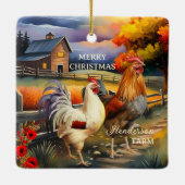 Merry Christmas Rooster Chicken Boerderij Keramisch Ornament (Achterkant)