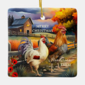 Merry Christmas Rooster Chicken Boerderij Keramisch Ornament (Voorkant)