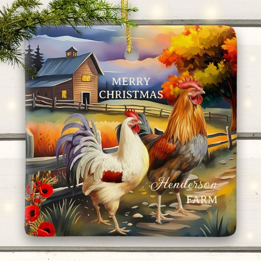 Merry Christmas Rooster Chicken Boerderij Keramisch Ornament