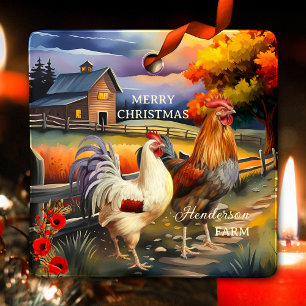 Merry Christmas Rooster Chicken Boerderij Keramisch Ornament