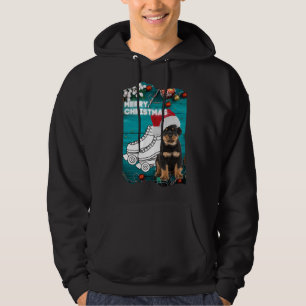 Merry Christmas Rottweiler Puppy Met Roller Schaat Hoodie