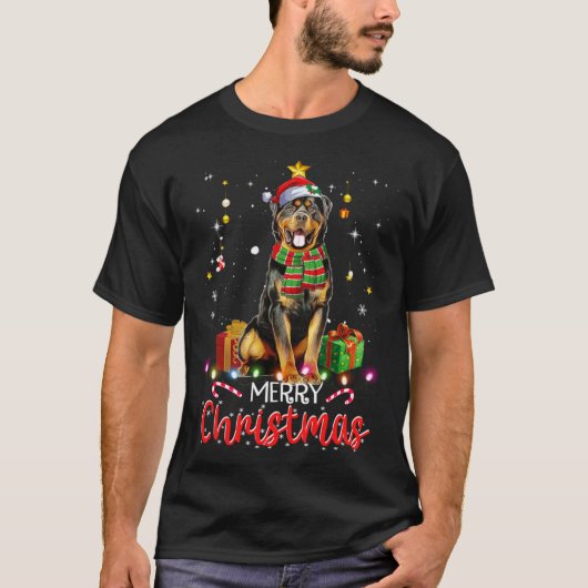 Merry Christmas Rottweiler Santa Hat Tree Lights P T-shirt (Voorkant)