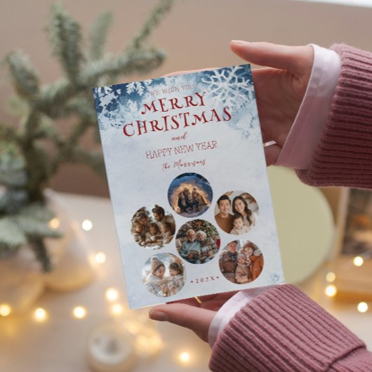 Merry Christmas Round Custom Photos Feestdagenkaart