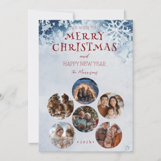 Merry Christmas Round Custom Photos Feestdagenkaart (Voorkant)