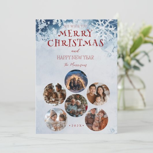 Merry Christmas Round Custom Photos Feestdagenkaart (Staand voorkant)