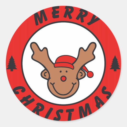Merry Christmas Rudolf Rentier mit baum Ronde Sticker (Voorkant)