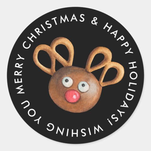 Merry Christmas Rudolph Cookie Custom Ronde Sticker (Voorkant)