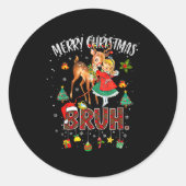 Merry Christmas Rudolph The Red Nose Reindeer Bruh Ronde Sticker (Voorkant)