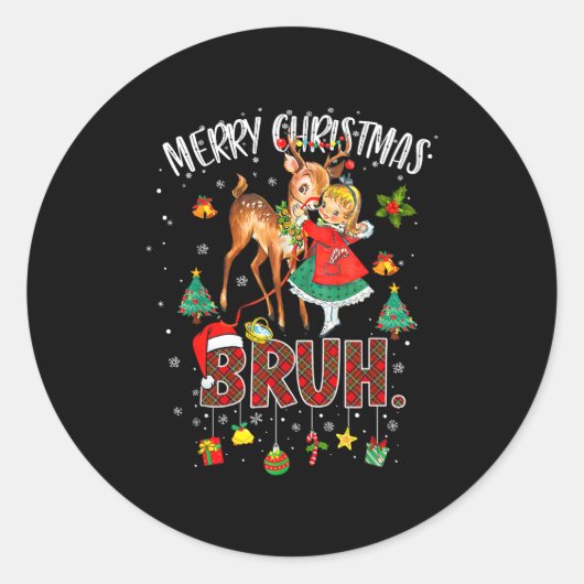 Merry Christmas Rudolph The Red Nose Reindeer Bruh Ronde Sticker (Voorkant)