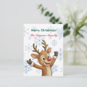 Merry Christmas Rudolph with Blue Snowflakes Feestdagenkaart (Staand voorkant)