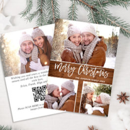 Merry Christmas Rustic 4 FOTO Wenselen QR code Feestdagenkaart