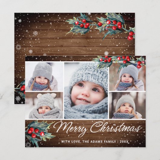 Merry Christmas Rustic 5 FOTO Wenskaart Briefkaart (Voorkant / Achterkant)