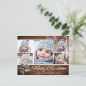 Merry Christmas Rustic 5 PHOTO Collage Greeting Briefkaart (Staand voorkant)