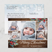 Merry Christmas Rustic 5 PHOTO Collage Greeting Briefkaart (Voorkant / Achterkant)