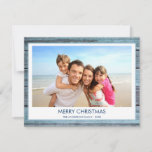 MERRY CHRISTMAS RUSTIC BEACH WOOD PHOTO FEESTDAGENKAART<br><div class="desc">Rustic Blue Wood Coastal Beach Family Photo Christmas Holiday Card. The picture and family name can be replaced on this simple beach or coastal vacation Christmas Family Photo Card.</div>