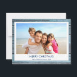 MERRY CHRISTMAS RUSTIC BEACH WOOD PHOTO FEESTDAGENKAART<br><div class="desc">Rustic Blue Wood Coastal Beach Family Photo Christmas Holiday Card. The picture and family name can be replaced on this simple beach or coastal vacation Christmas Family Photo Card.</div>