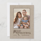 Merry Christmas Rustic Country Burlap Print Foto Feestdagenkaart (Voorkant)