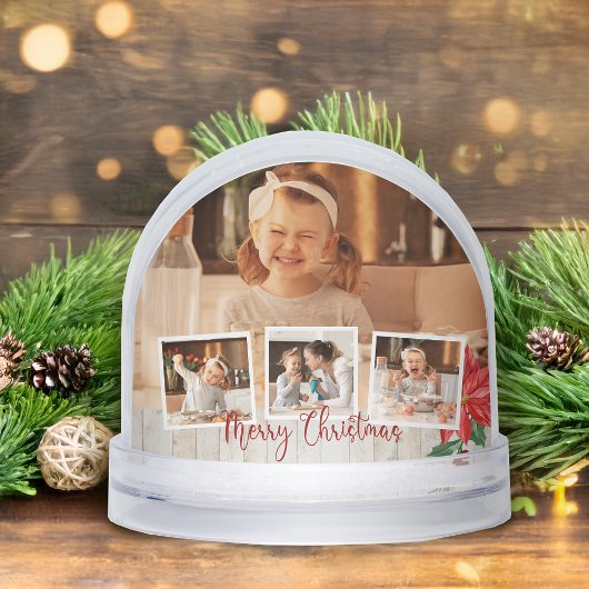Merry Christmas Rustic Floral 4-Photo Snow Globe Sneeuwbol