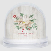 Merry Christmas Rustic Floral 4-Photo Snow Globe Sneeuwbol (Achterkant)