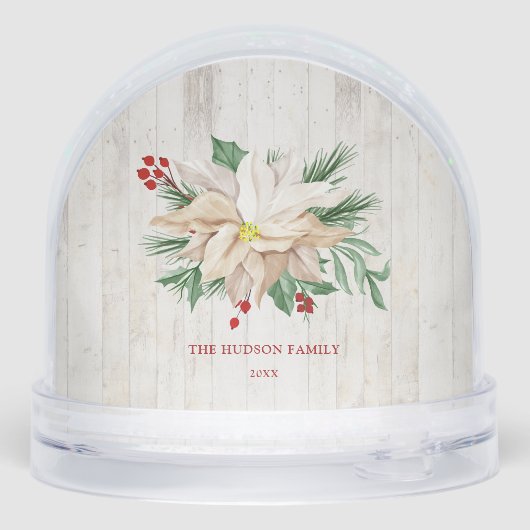 Merry Christmas Rustic Floral 4-Photo Snow Globe Sneeuwbol (Achterkant)