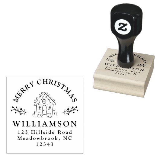 Merry Christmas Rustic Gingerbread Retouradres Rubberstempel (Gestempeld)