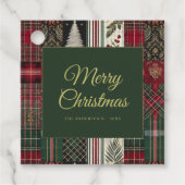 Merry Christmas Rustic Plaid Pattern Bedankjes Labels (Voorkant)