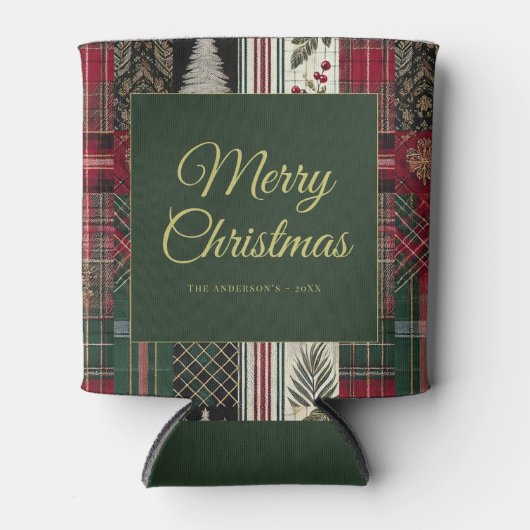 Merry Christmas Rustic Plaid Pattern Blikjeskoeler (Voorkant)