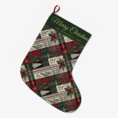 Merry Christmas Rustic Plaid Pattern Grote Kerstsok (Voorkant (Hangend))