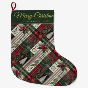 Merry Christmas Rustic Plaid Pattern Grote Kerstsok