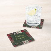 Merry Christmas Rustic Plaid Pattern Kartonnen Onderzetters (Insitu)