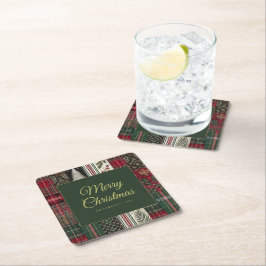 Merry Christmas Rustic Plaid Pattern Kartonnen Onderzetters