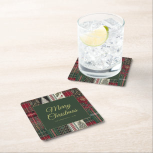 Merry Christmas Rustic Plaid Pattern Kartonnen Onderzetters