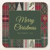 Merry Christmas Rustic Plaid Pattern Kartonnen Onderzetters (Voorkant)