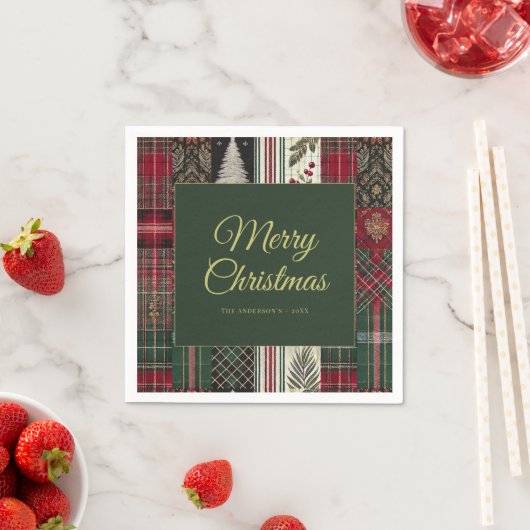 Merry Christmas Rustic Plaid Pattern Servet (Insitu)
