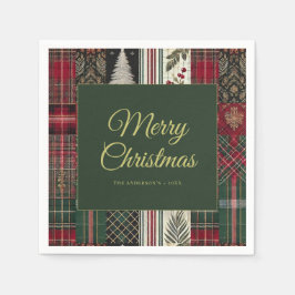 Merry Christmas Rustic Plaid Pattern Servet