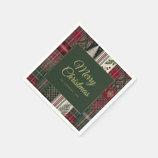 Merry Christmas Rustic Plaid Pattern Servet (Hoek)