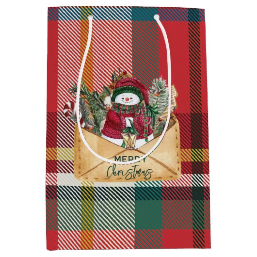 Merry Christmas Rustic Plaid Red and Green Medium Cadeauzakje (Voorkant)
