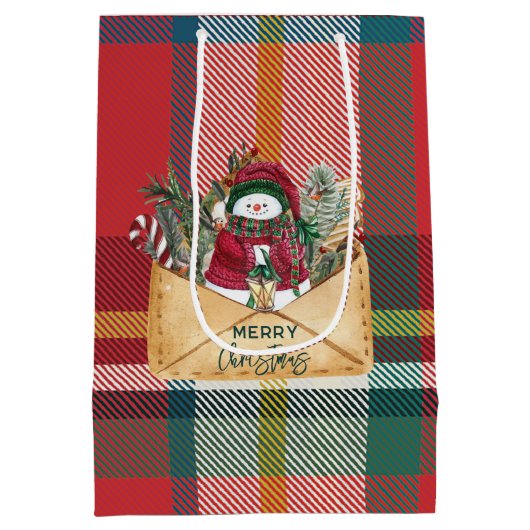 Merry Christmas Rustic Plaid Red and Green Medium Cadeauzakje (Achterkant)