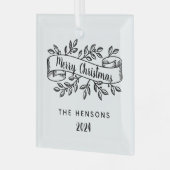 Merry Christmas Rustic Ribbon familienaam Glas Ornament (Voorkant links)