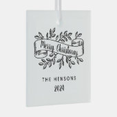 Merry Christmas Rustic Ribbon familienaam Glas Ornament (Voorkant Rechts)