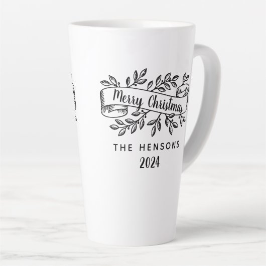 Merry Christmas Rustic Ribbon familienaam Latte Mok (Rechterhoek)