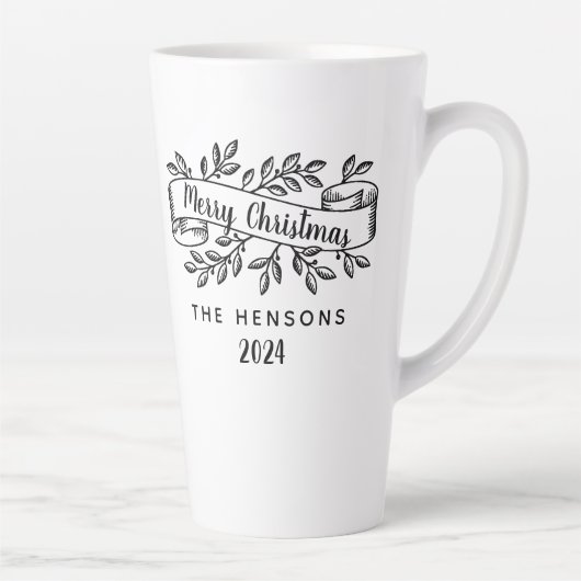 Merry Christmas Rustic Ribbon familienaam Latte Mok (Rechts)