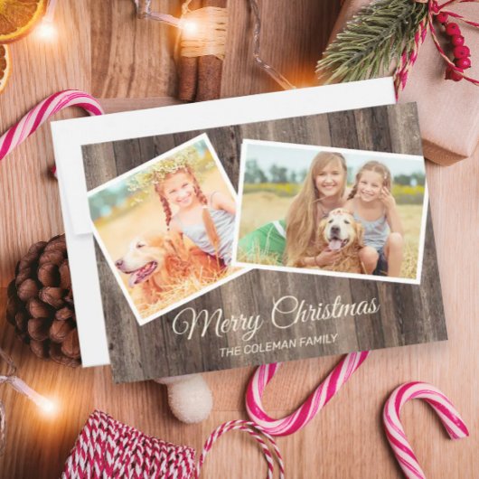 Merry Christmas Rustic Wood 2 Foto Kaart