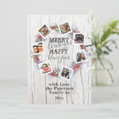 Merry Christmas Rustic Wood 7 Fotokrans Feestdagenkaart (Staand voorkant)