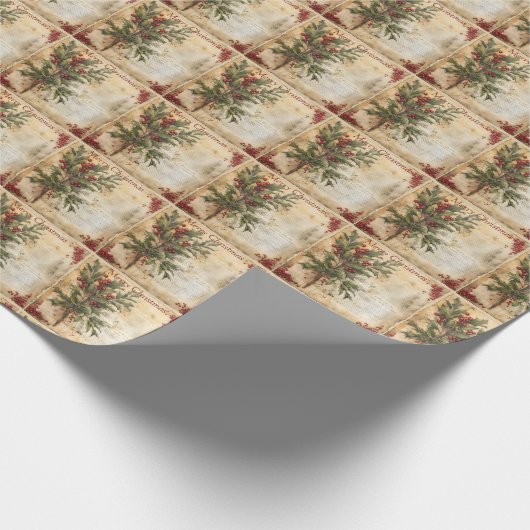 Merry Christmas  rustiek papier Holly Branch (Hoek)