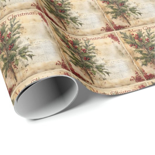 Merry Christmas  rustiek papier Holly Branch (Rol Hoek)