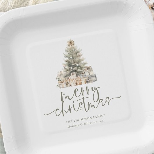 Merry Christmas Sage Script Tree Naam Jaar Papieren Bordje