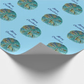 Merry Christmas Sanddollar Pattern Abstract Blauw Cadeaupapier (Hoek)
